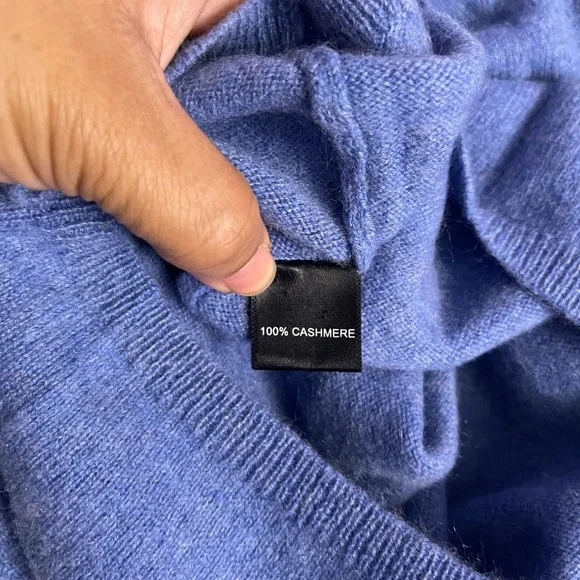 Qi 100% Cashmere Basic Long Sleeve Blue Sweater Size X-Large - Picture 9 of 10